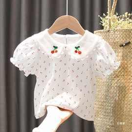 女童短袖T恤夏装新款洋气1-6岁女宝宝娃娃领打底衫婴幼儿上衣