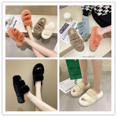 4.5CM厚底高品质毛毛拖鞋女新款双杠家居毛拖鞋高低毛品质款毛拖