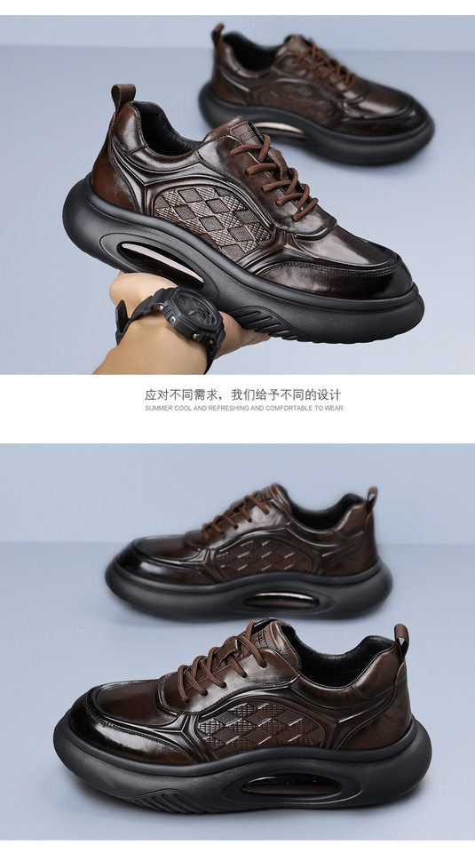 Giày thể thao nam da bò thật đế dày tăng chiều cao, giày sneaker nhẹ thoáng khí gót 3–5 cm — màu nâu, màu đen chi tiết 18
