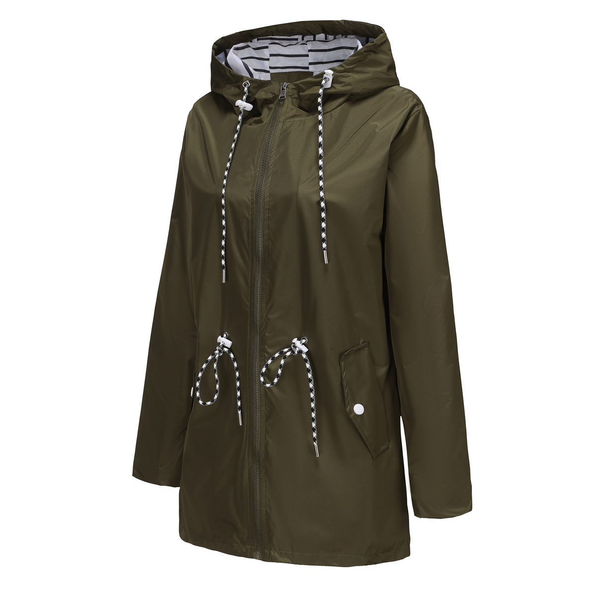 nieuwe lange mouwen anti-spatwater lange windjack dames capuchon gestreepte regenjas cross border plus size dameskleding_voghion.com