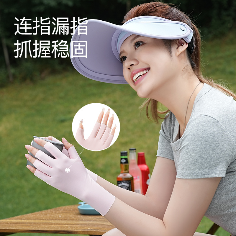 Guantes de protección solar de medio dedo para mujer, finos D149, protección UV, ciclismo al aire libre, guantes de manicura de seda de hielo transpirables