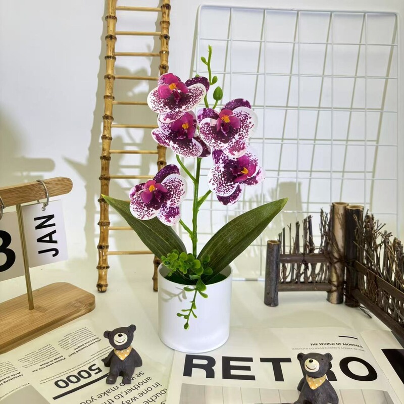 クロスボーダーのシミュレーション胡蝶蘭盆栽花付きデスクトップ装飾プラスチック造花盆栽撮影植木鉢置物花頭|undefined