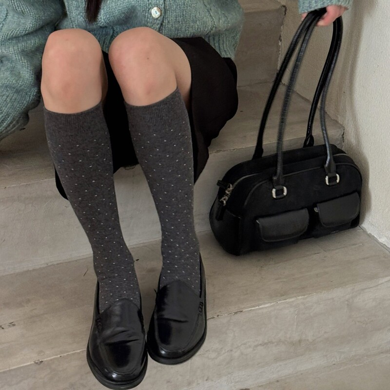 Ioulor Retro Polka Dot Slimming Look Calf Socks Girly Heart Starry Sky Stockings Preppy Style Versatile Ins Korean Style Women's Socks