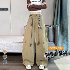 现货现货2025秋季新款美式弯刀工装裤阔腿香蕉裤美式运动休闲裤女