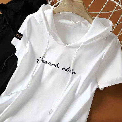 100% Cotton New Chinese Style Hooded Sweatshirt Summer Ethnic Wind Loose T-Shirt Women Short Sleeve Casual Versatile Top