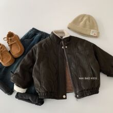 麦宝儿童加厚皮衣2025冬季新款男女童帅气夹棉外套中小童冬装代发