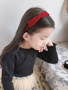 Velvet bow headband children's red headdress broken hair girl princess cute new year does not hurt hair headband