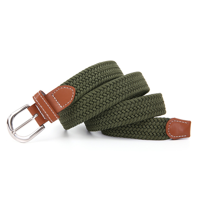 Nuevo color sólido de las mujeres cinturón de lona delgada cinturón elástico casual tejido estudiante pin hebilla cinturón al por mayor