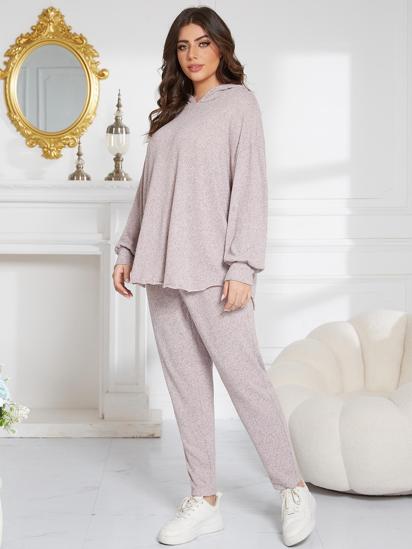 Neues großes Heimkleidungsset für Herbst und Winter, langärmeliger, molliger, übergroßer Pyjama mit Kapuze für Damen_voghion.com