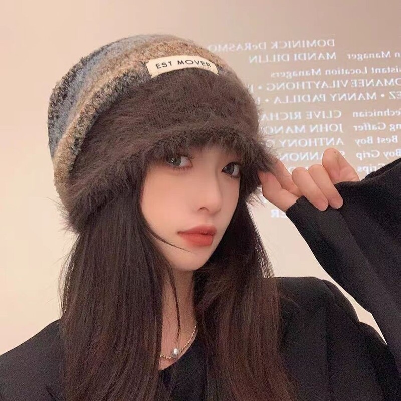 帽子 秋冬 レディース 暖かい メイラード パイル帽子 ぬいぐるみ レトロ ニット帽 大きな頭囲 小顔 ウール 防寒帽子|undefined