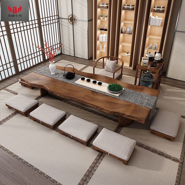 Mesa y silla de té de tatami de madera sólida combinación de tabla de té de madera de tronco, mesa de té Zen, mesa larga, mesa baja, balcón, nuevo medio image 5