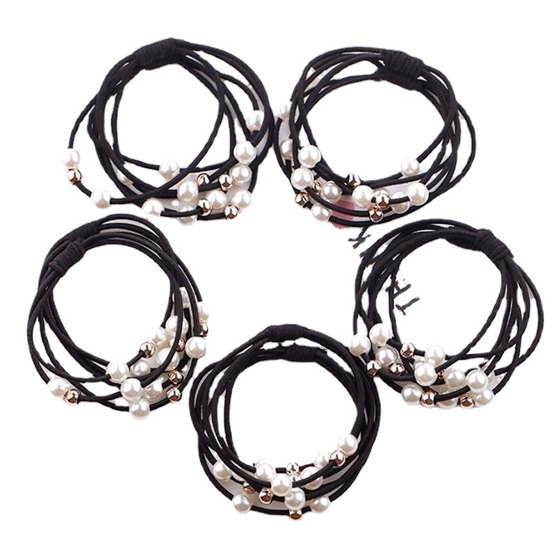 Estilo coreano pelo banda cuerda de pelo femenino corbata adulto banda goma alta elástico durable simple negro perla cuero caso