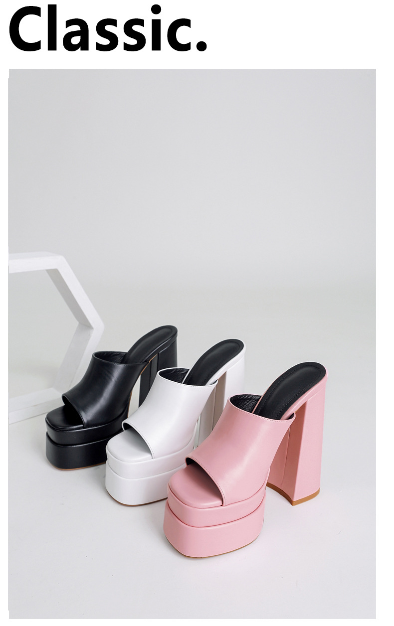 Sandal nữ quai chữ V gót thô đế bệt phong cách xuân hè — Màu đen chi tiết 1