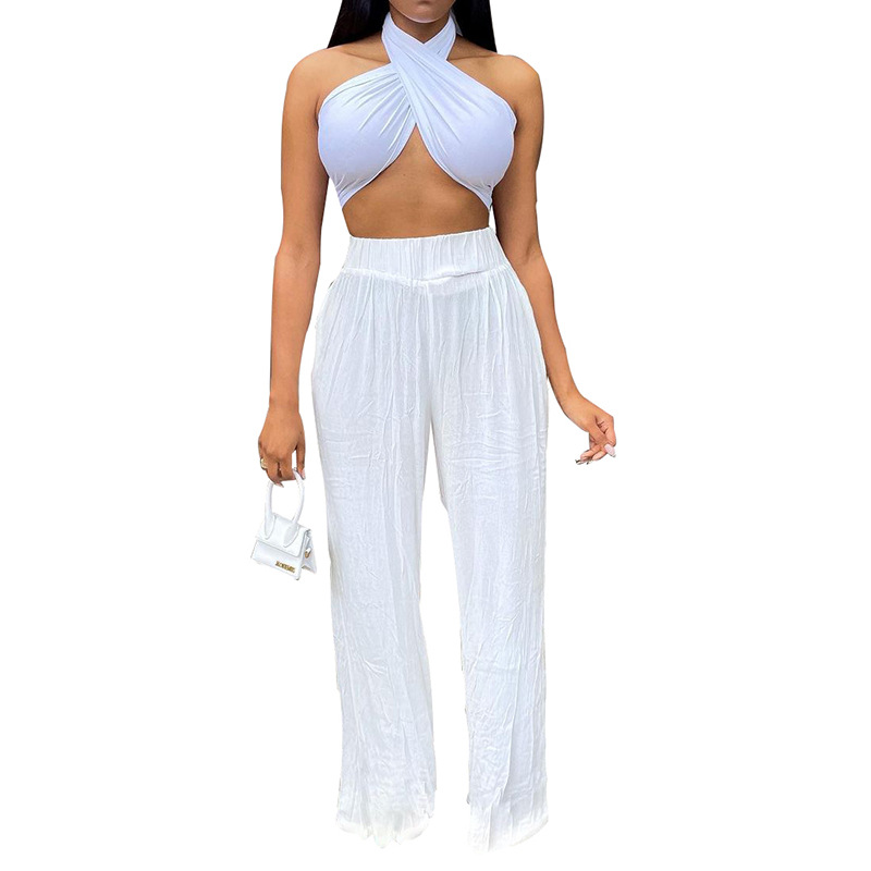 women's solid color vest loose cotton and linen wide-leg pants suit nihaostyles clothing wholesale NSLAI76351