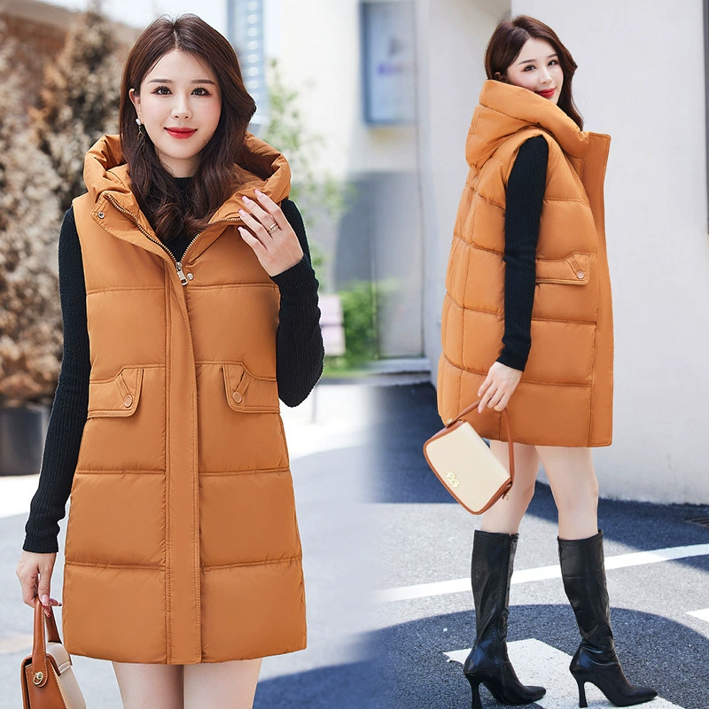 Средние длинные пуховые хлопчатобумажные жилеты для девочек осенью и зимой