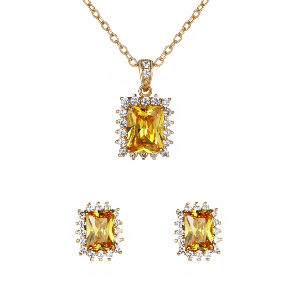 Xuping Jewelry Color Treasure Series Pendientes cuadrados geométricos con incrustaciones de cobre con circón Colgante elegante conjunto de gemas retro