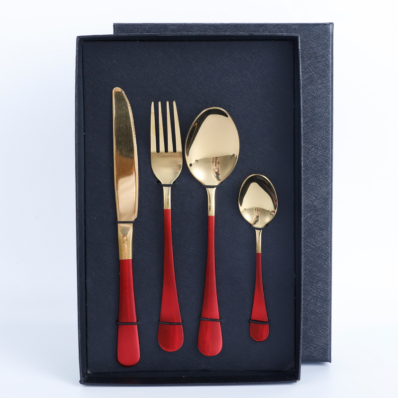 Caja de regalo negro + conjunto de cuatro piezas de oro rojo