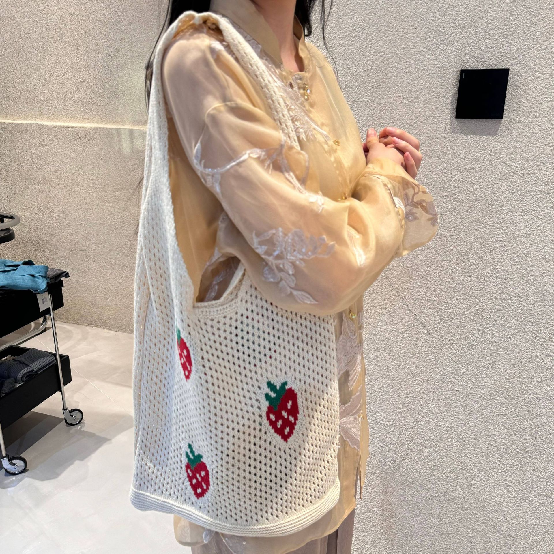 Square Shape Women's Medium Polyester Strawberry Cute Square Open Tote Bag