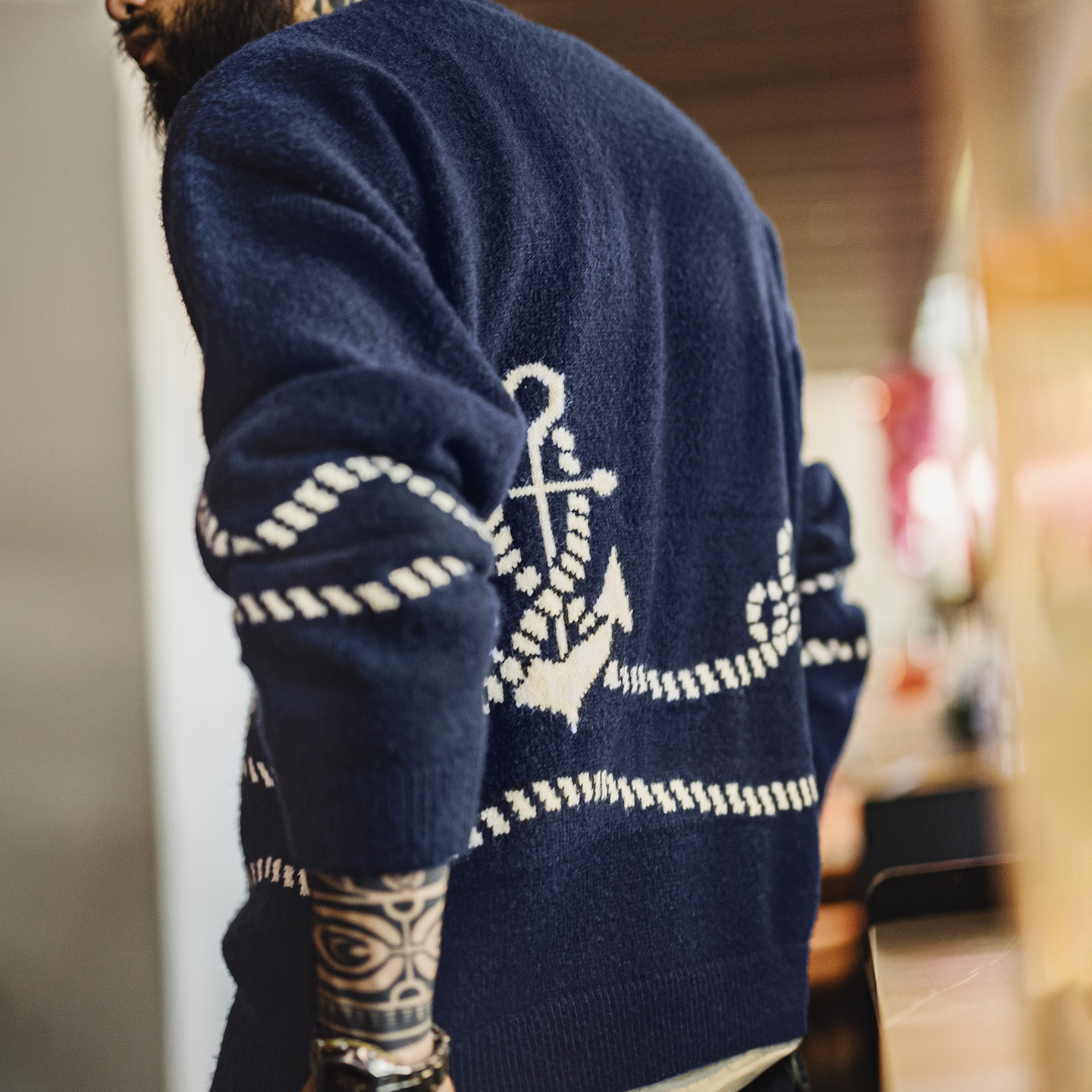 Navy blue knitted sweater