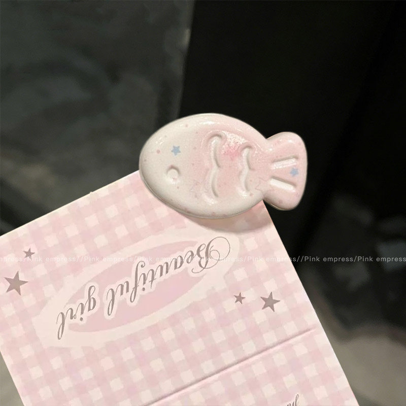 7# 프린트 백도 별 핑크 물고기 머리핀 - 하단 클립 약 3.2cm