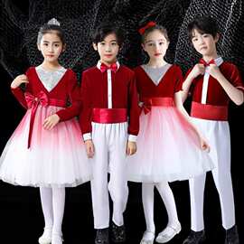 十一儿童合唱服演出服中小学生大合唱团男女童朗诵表演服蓬蓬纱裙