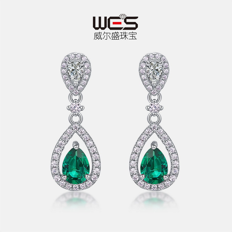 Recolección de calor transfronteriza, industria pesada de lujo ligero, cultivo de esmeraldas, gotas de agua, pendientes largos, cultivo de plata S925, personalización de pendientes del tesoro de color
