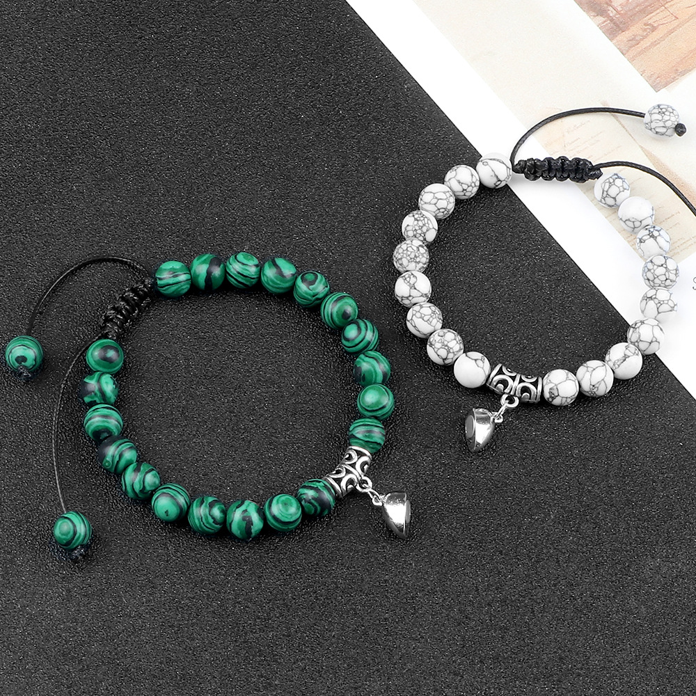 Heart shaped magnetic buckle braided handmade bracelet Long distance relationship couple gift creative jewelry Adjustable girlfriend bracelet in stock_voghion.com