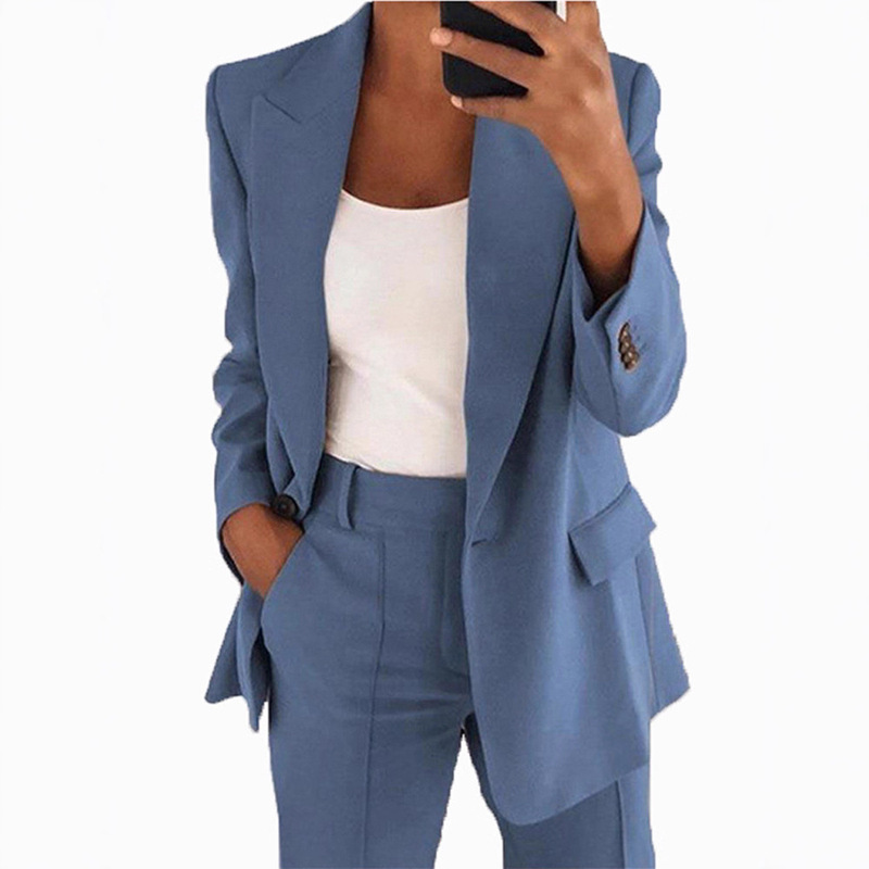 2024 Cross-Border Autumn and Winter New European and American Fashion Lapel Slim-Fit Cardigan Elegant Blazer Women's Suit Set