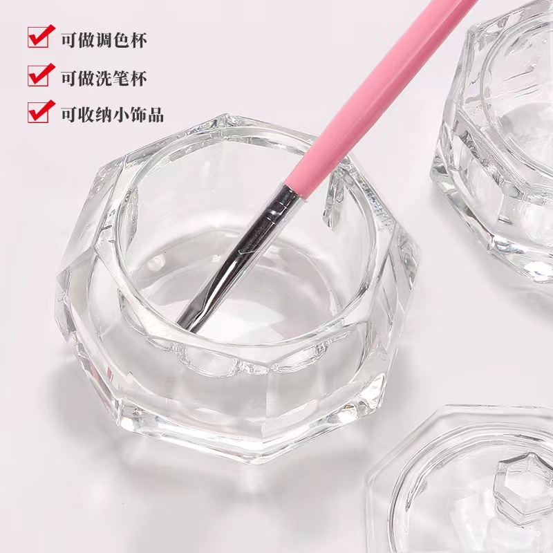 Nueva Cruz-frontera directa de uñas recta vidrio octogonal con tapa Copa de cristal desembalaje herramienta de lavado de uñas Copa