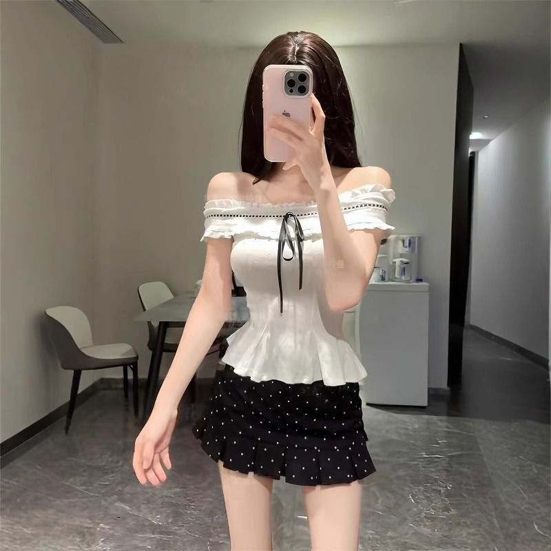Lace Splicing Beautiful Back Tube Top Women's Summer Slim Sleeve Outer Wear Design Hot Girl White Inner Top