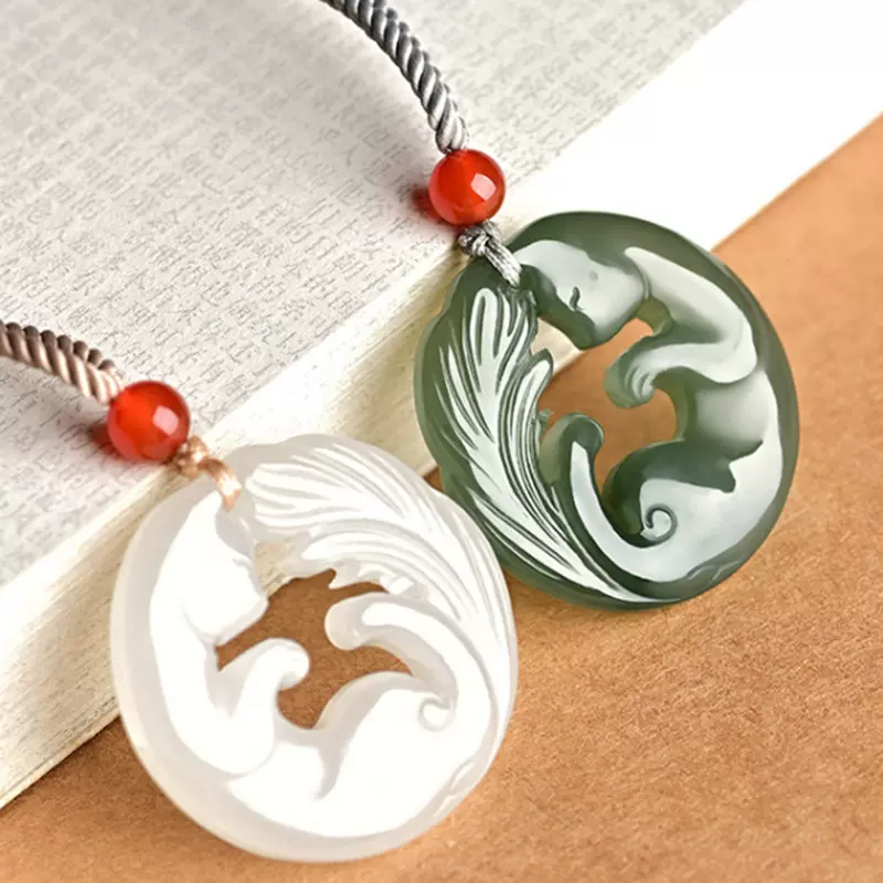 和田玉九尾狐玉吊坠男女款青海料狐狸挂件灵狐玉佩玉器工艺品