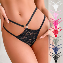 外贸专供性感蕾丝低腰裤欧美丁字裤 纯欲双细带网纱无痕跨境T内裤