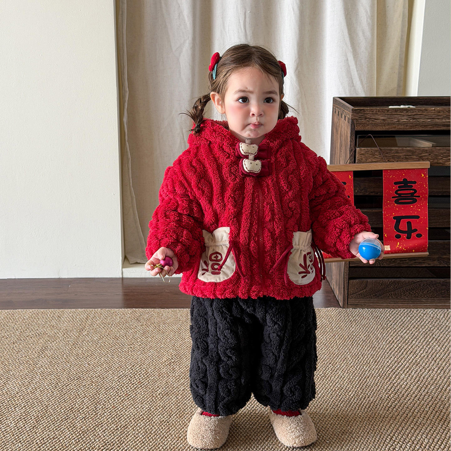 Red home clothes set (quilted and thickened)