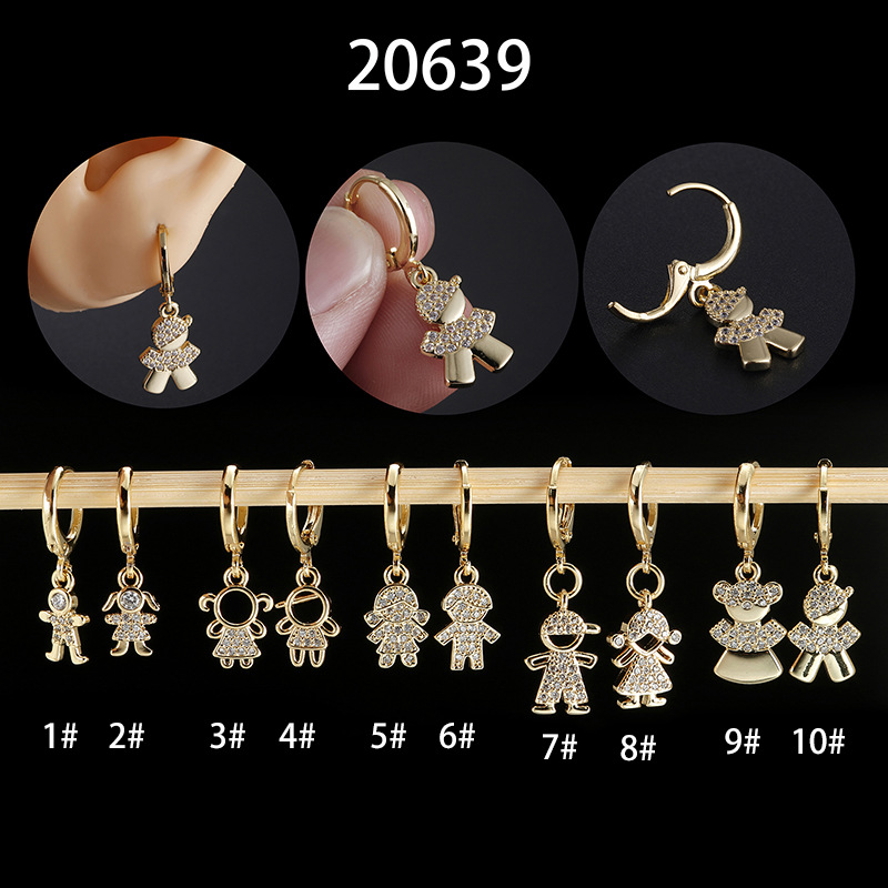 Fashion Doll Copper Inlay Zircon Earrings 1 Piece