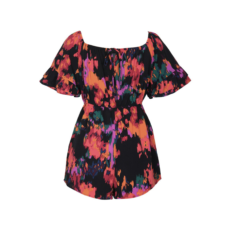 Spring Summer Vacation Off Shoulder Jumpsuits Women High Waist Ruffle Sleeve Integrated Cloth