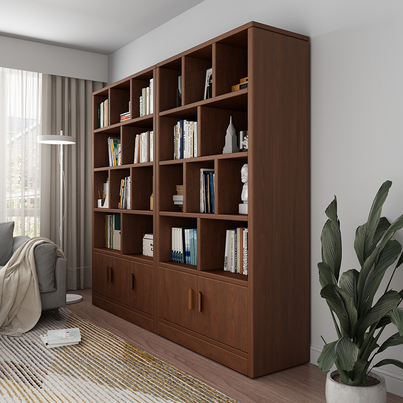 Estantería de madera maciza estantería piso simple gabinete pared sala de estar multi-capa de almacenamiento de los estudiantes estantería casa