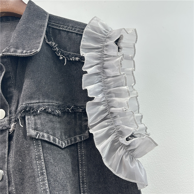 Pequeño borde de lótus costurado chaqueta de vaquín sin mangas de primavera 2025 cintura alta chaleco corto de chaleco de chaleco de chaleco image 4