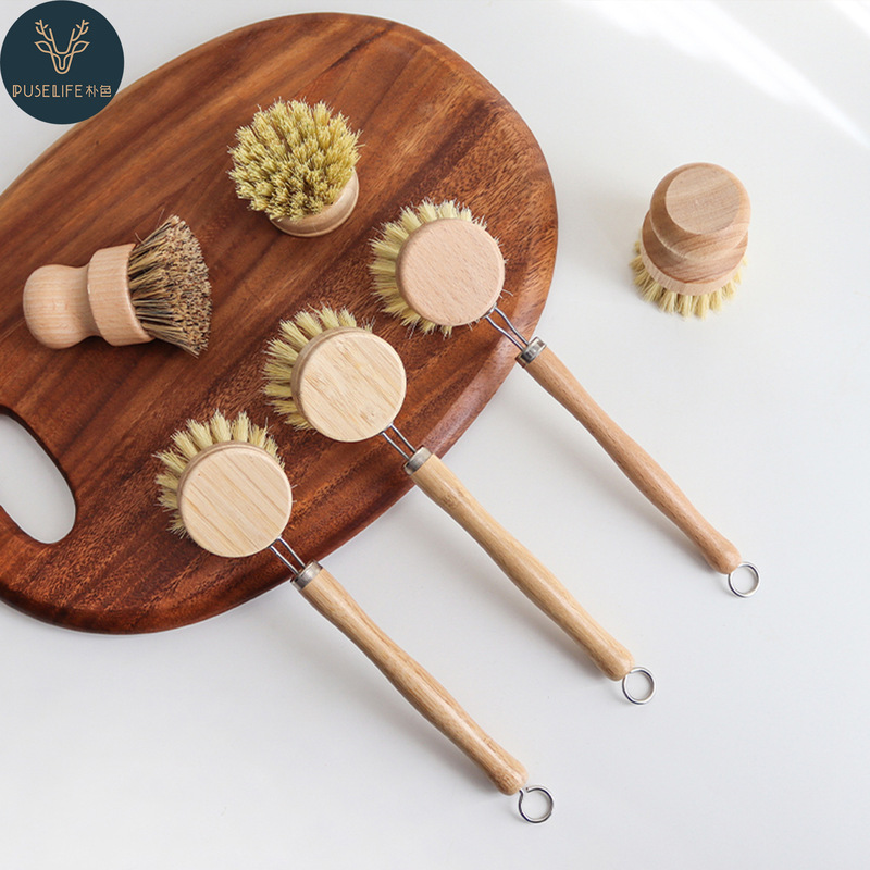 Cross-border Kitchen Wooden Cleaning Brush Beech Pot Brush Sissal Brush Short Handle Long Handle Seal Brush Scrubbing Bowl Dish Brush