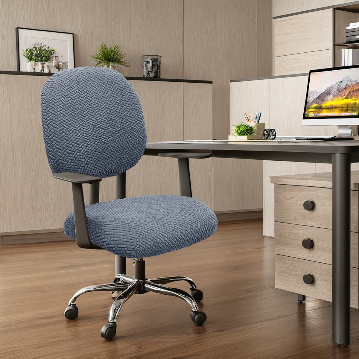 Transfronterizos sólidos rayas cubierta de silla elástica jersey jacquard cubierta de silla de oficina cubierta de silla antideslizante cubierta