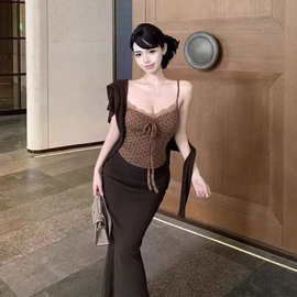 【三件套】纯欲风气质长袖连衣裙开衫外套吊带背心半身裙女士套装