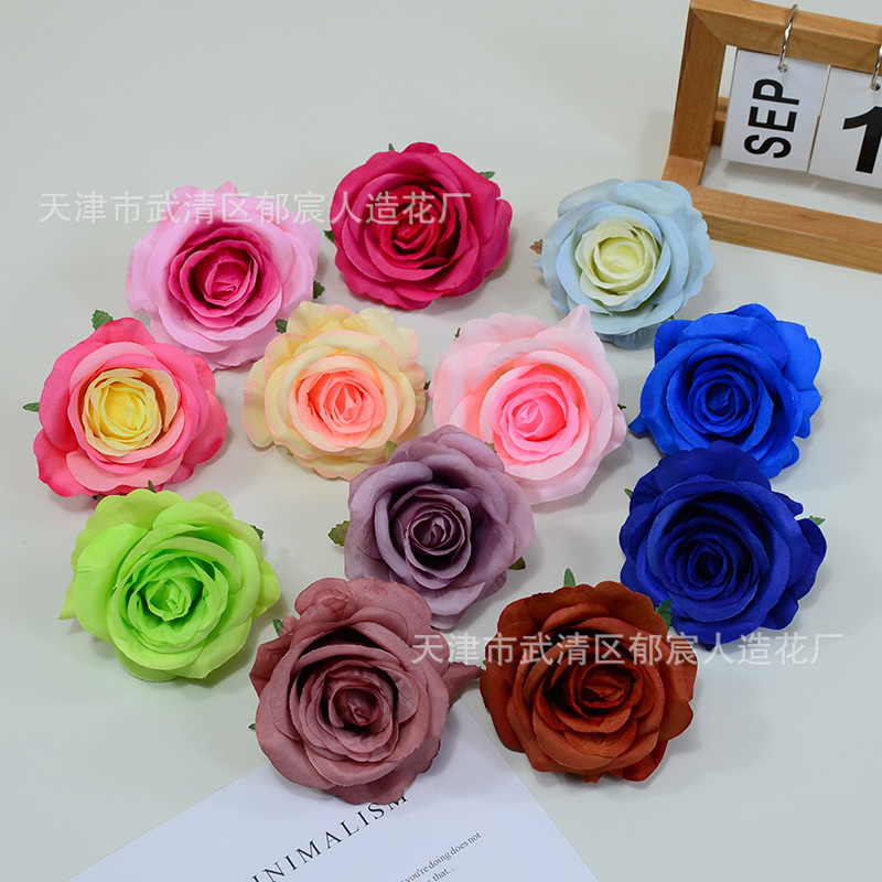 ローズ造花ハイエンドブルーフラワー結婚式の装飾偽花芯ローズヘッドローズフラワー卸売|undefined