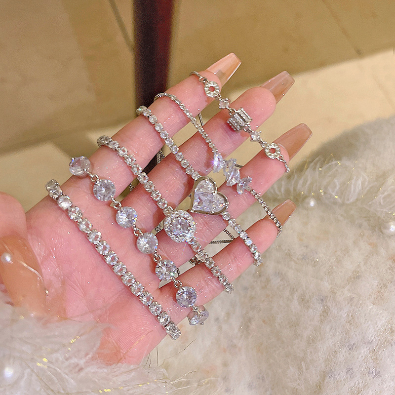 Ins Style Silver Zircon Bracelet Women's Light Luxury Niche Pull-out Bracelet All-match High-end Refined Diamond Bracelet