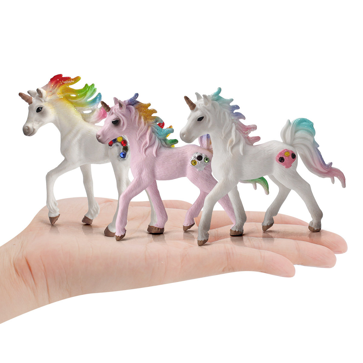 Exportación transfronteriza Diversión infantil mito animal juguete unicornio arco iris modelo de caballo Pegaso duende decoración en stock