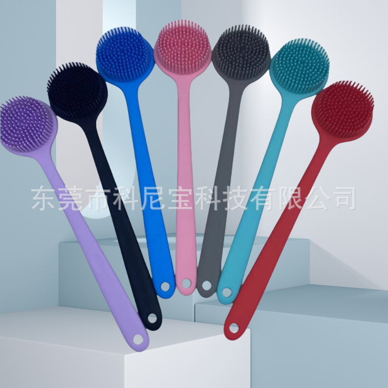 跨境浴刷洗澡刷硅胶搓澡沐浴硅胶一体长柄按摩器多用途长柄刷子|undefined