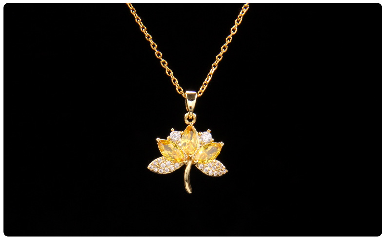 Zircon Inlay Material Pendant Necklace Classification Wholesale Jewelry Elegant Streetwear Leaf Flower Titanium Steel Copper Zircon Plating Pendant Necklace