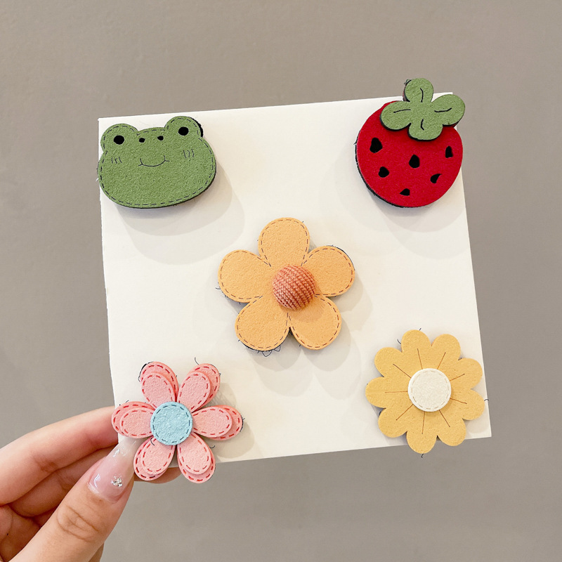 Niños lindos flores de dibujos animados clip para el cabello bebé pequeño clip no lastimar el cabello de la tela de la niña clip de borde de la mejilla