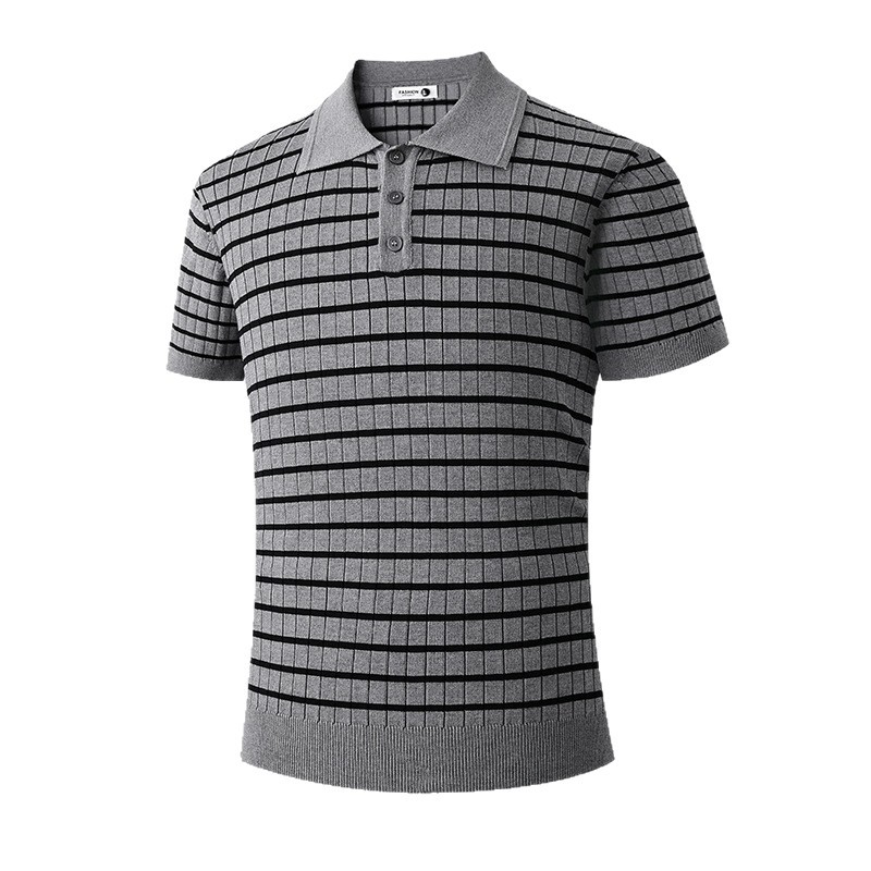Camisas de polo camisetas de punto de manga corta camisetas a rayas de hombre texturas de alto nivel viejos ganancias de hielo seda verano fábrica transfronteriza al por mayor