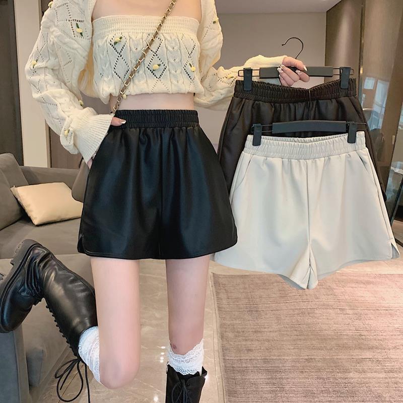 Large Size Leather Shorts Women's Autumn and Winter Outer Wear 2021 New Chubby Girl High Waist Wide Leg Pants All-match Loose Casual Boots Pants