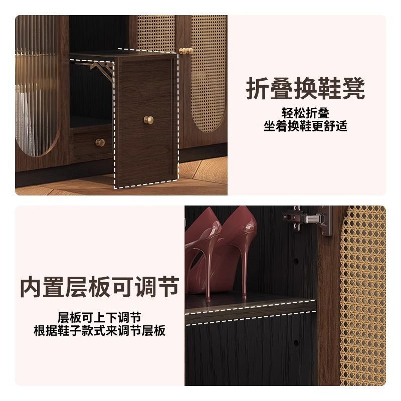 新しい玄関キャビネットと靴キャビネット一体型中世スタイルの家庭用小型両面ガラススクリーンパーティションキャビネット|undefined