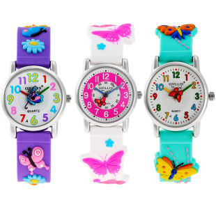 [Factory direct batch] Butterfly second plate pattern beating 3D cartoon children's watch color plastic primary school students' watch